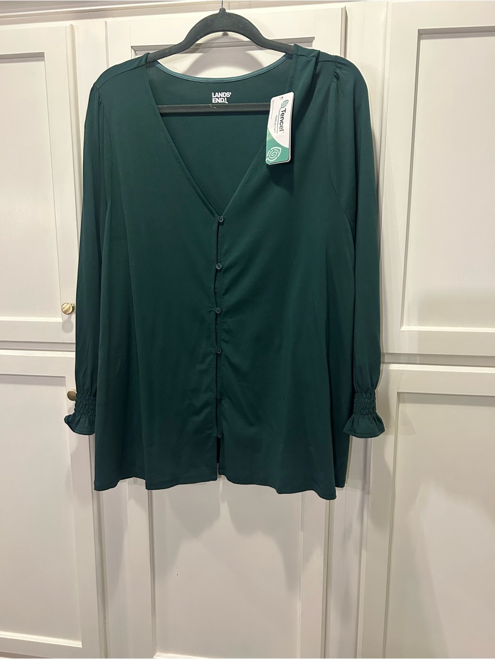 Lands' End Women's Forest Green Button-Front V-Neck Blouse